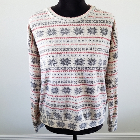 Pink Rose Cream Holiday Christmas Snowflake Fair Isle Sweater Size Large - Picture 1 of 7